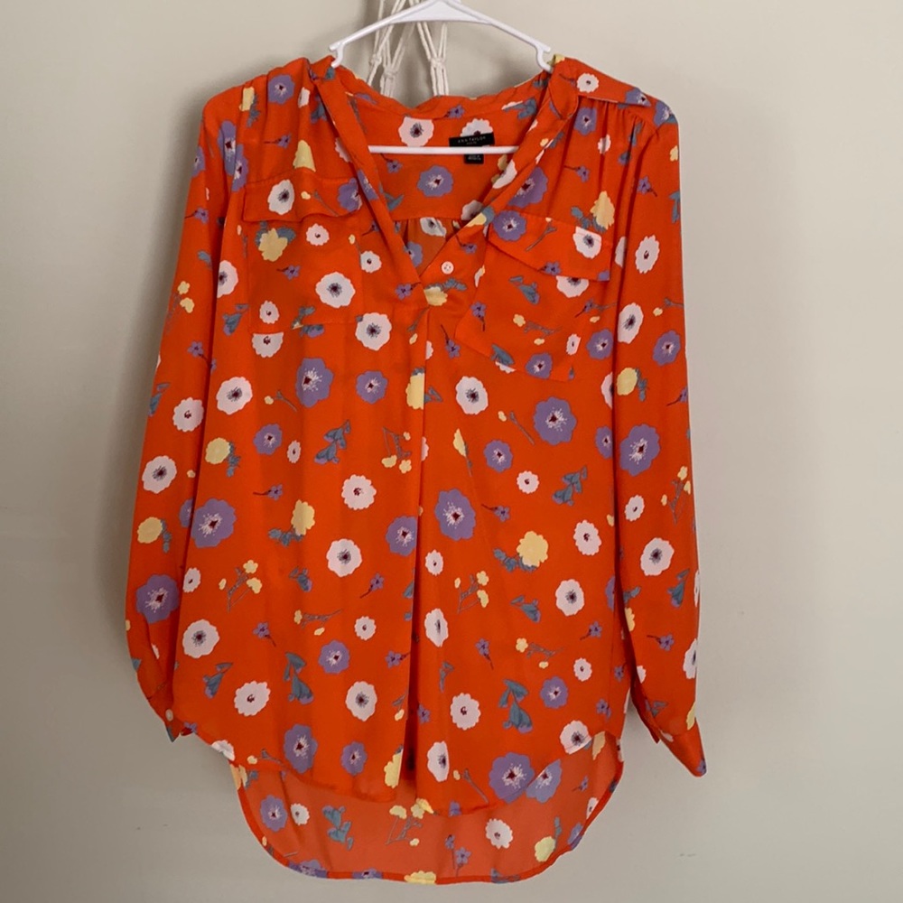 Orange v neck floral top